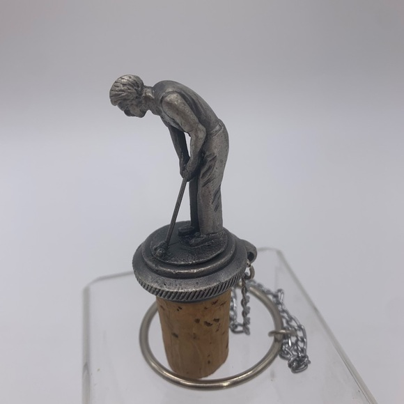 Signed WTU Handcrafted Solid Pewter Wine Cork Stoppers With Ring Chain Golfers - Picture 7 of 15
